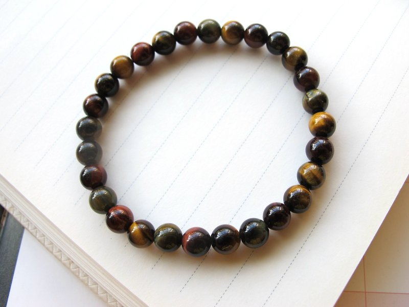 Three-color tiger eye 6mm [three-color] attracting wealth and avoiding evil to increase self-confidence - Bracelets - Crystal Multicolor