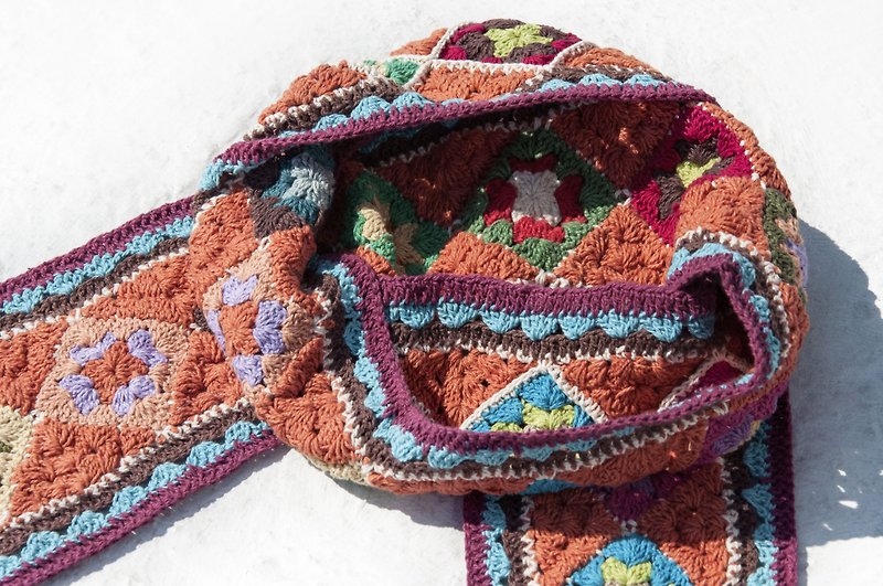 手作りのかぎ針編みのシルクスカーフ/かぎ針編みのスカーフ/手作りの花織りのスカーフ/綿編み-オレンジ色の森の花 - マフラー・ストール - コットン・麻 多色