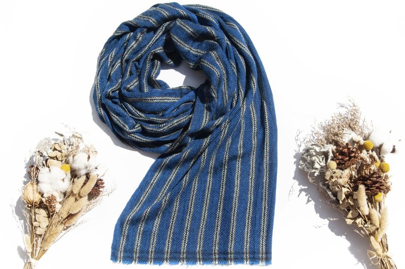 Cashmere Knitted Scarf Pure Wool Scarf Hand-Knitted Scarf Knitted Scarf-Ocean - Knit Scarves & Wraps - Wool Blue