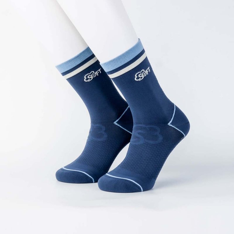 SOFT soft, comfortable, light-pressure functional socks, sports socks, mid-calf socks, ocean sailor blue, 1 pair - ถุงเท้า - ไนลอน สีน้ำเงิน