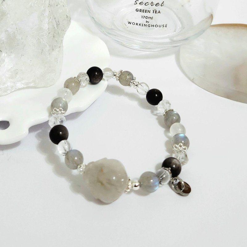 灰兔毛龍龜設計手鍊/增強直覺、平衡情緒、避邪擋煞之搭配水晶 - 手鍊/手環 - 水晶 灰色