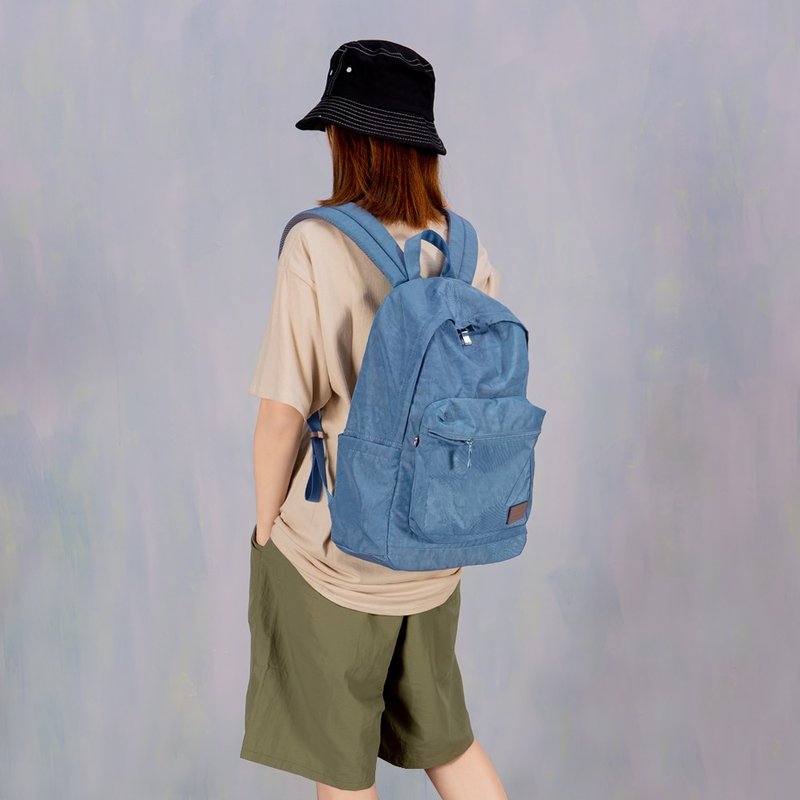 Backpack-Wrinkled travel waterproof backpack-6001-29-multicolor optional - กระเป๋าเป้สะพายหลัง - ไนลอน สีน้ำเงิน