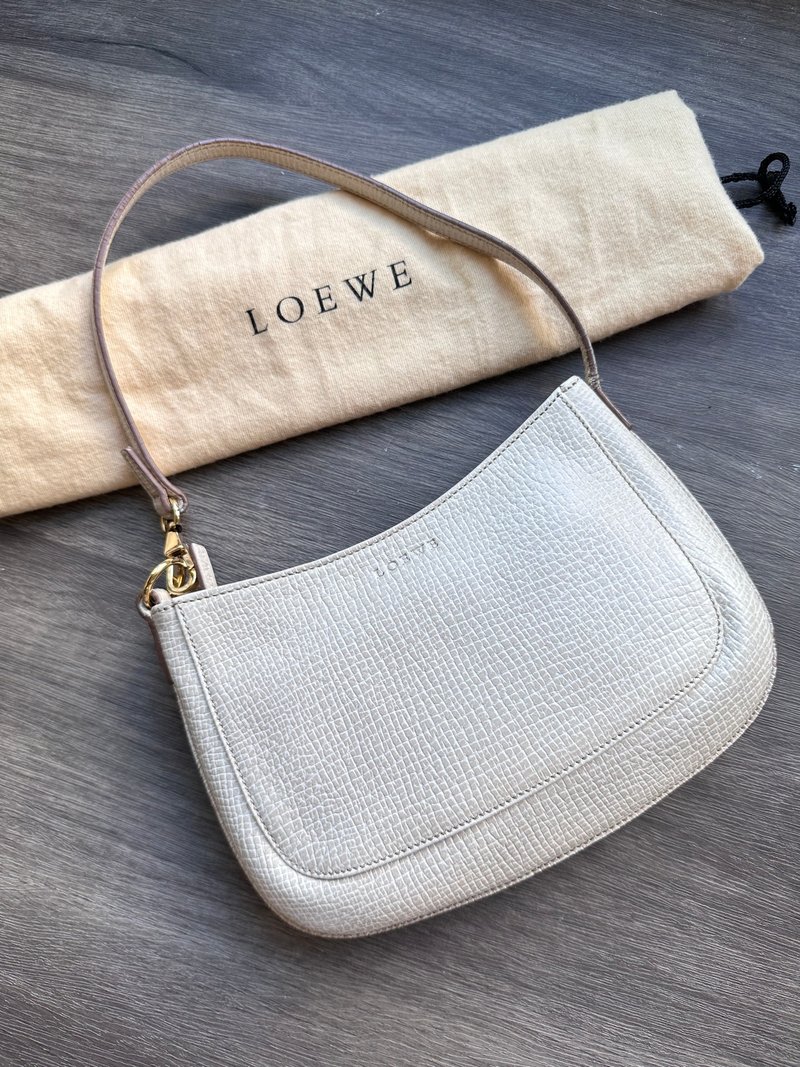 中古包 Vintage Loewe 米杏樹紋皮小麻將包 - 手提包/手提袋 - 真皮 