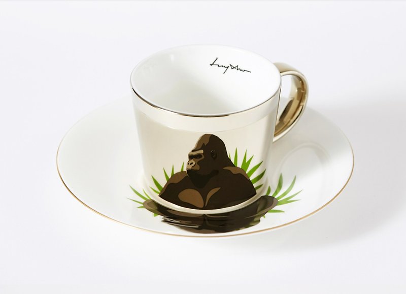 Luycho Mirror Cup & Saucer _ Gorilla - Pottery & Ceramics - Pottery Gold