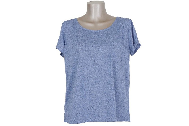 Simple crew neck T-shirt <blue> - เสื้อยืดผู้หญิง - วัสดุอื่นๆ สีน้ำเงิน