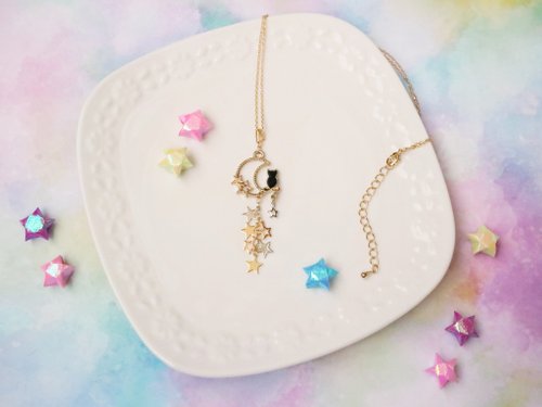 Heart Bouquet 星に願いを ネックレス 黒貓 月 星 魔法 宇宙 揺れる かわいい ファンタジー 夢 ねこ ネコ 魔女 ハロウィン ハロウィーン