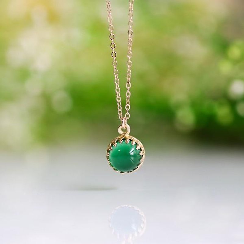 Healing stone deepening bonds Green agate bezel necklace - สร้อยคอ - เครื่องเพชรพลอย สีเขียว