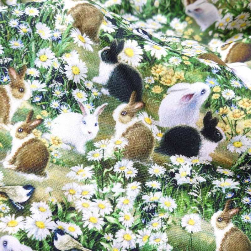 かわいい うさぎ と お花畑 スカート USAcotton 日本製 輸入生地 ロングスカート Rabbit Free size - 裙子/長裙 - 棉．麻 綠色