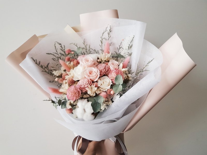 Preserved Flowers + Dried Flowers│Pink Rose Bouquet│Self-Pickup Welcome│Delivery Only in Taipei - ช่อดอกไม้แห้ง - พืช/ดอกไม้ สึชมพู