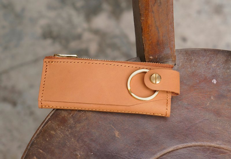 Key case with coin key case with coin (boutique grade zipper, fog gold) - Keychains - Genuine Leather Orange