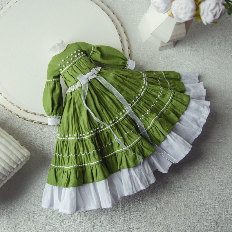 Vintage Style Blythe Dress Set Handmade Green Cotton doll 12 inch BJD - 公仔/玩偶 - 棉．麻 綠色