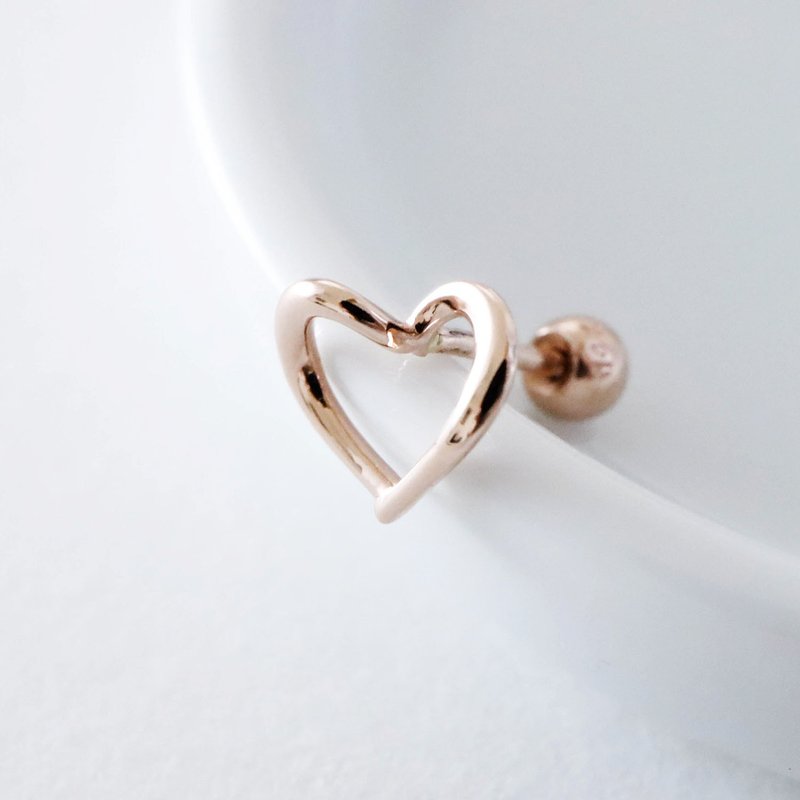 Turn beads 14K Rose Gold love earrings lock bead earrings three-dimensional love heart - Earrings & Clip-ons - Precious Metals 