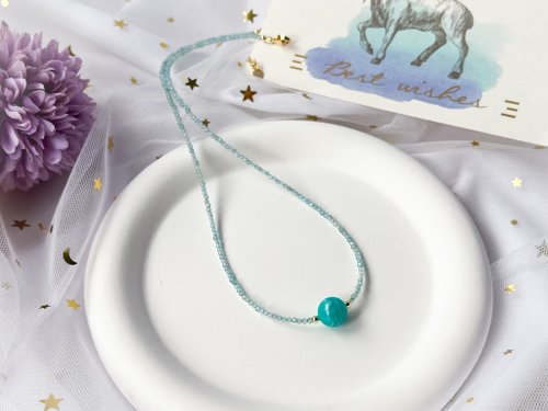 LifelikeDream Handmade 【碧】天河石 藍磷輝 14K包金設計款項鍊 頸鏈 鎖骨鍊