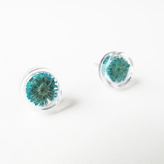 * Rosy Garden * Dried flowers lake green Anaphalis sinica round glass earring