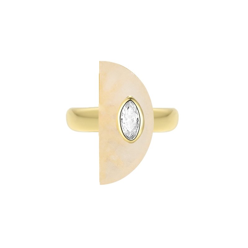 天然白翡未來鑽石戒指 - 戒指 - 玉石 金色