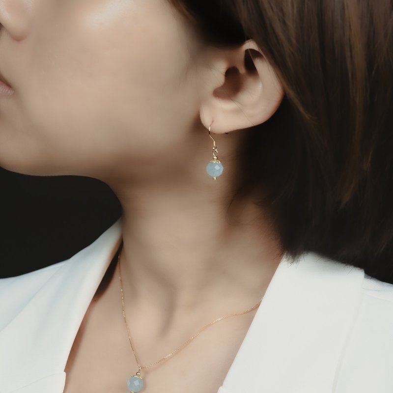 Little Elegant Series l Aquamarine Hook Earrings E0005 - ต่างหู - เครื่องเพชรพลอย 