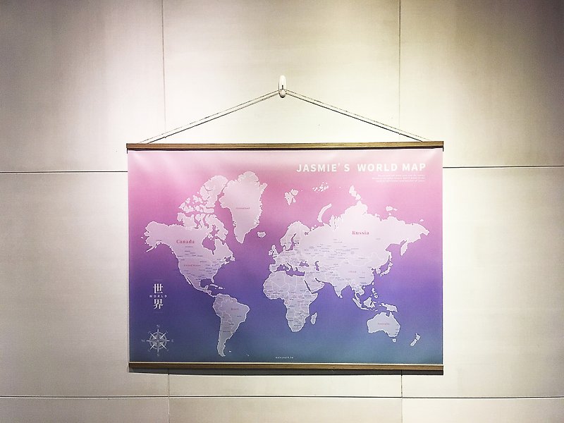【Customized】Hanging scroll world map-printed version lover gift travel souvenir - Posters - Other Man-Made Fibers Brown