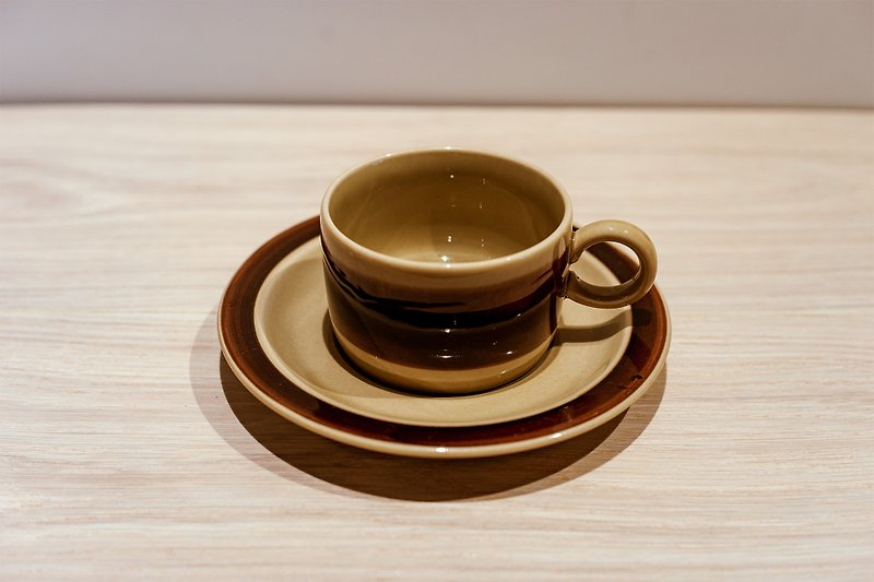 德國 Melitta CeracronーHelsinki系列手工古董焦茶色杯盤組 - 咖啡杯 - 陶 咖啡色