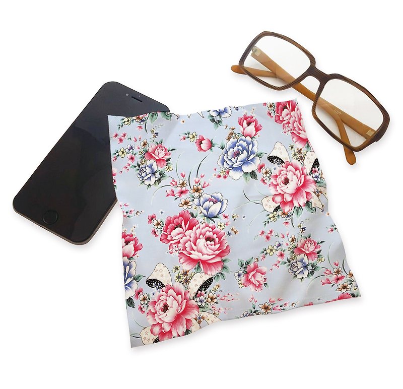 Printed Universal Cloth - Hakka Floral Ribbon Ribbon Peony ll Wipe - Eyeglass Cases & Cleaning Cloths - Other Materials Blue