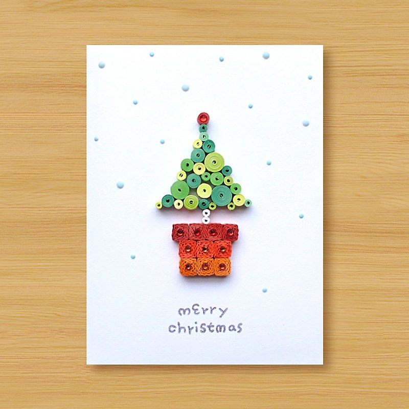 （4種類からお選びいただけます）手作りのロール紙カード_クリスマスの願い小さな鉢植え-タイプB - カード・はがき - 紙 グリーン
