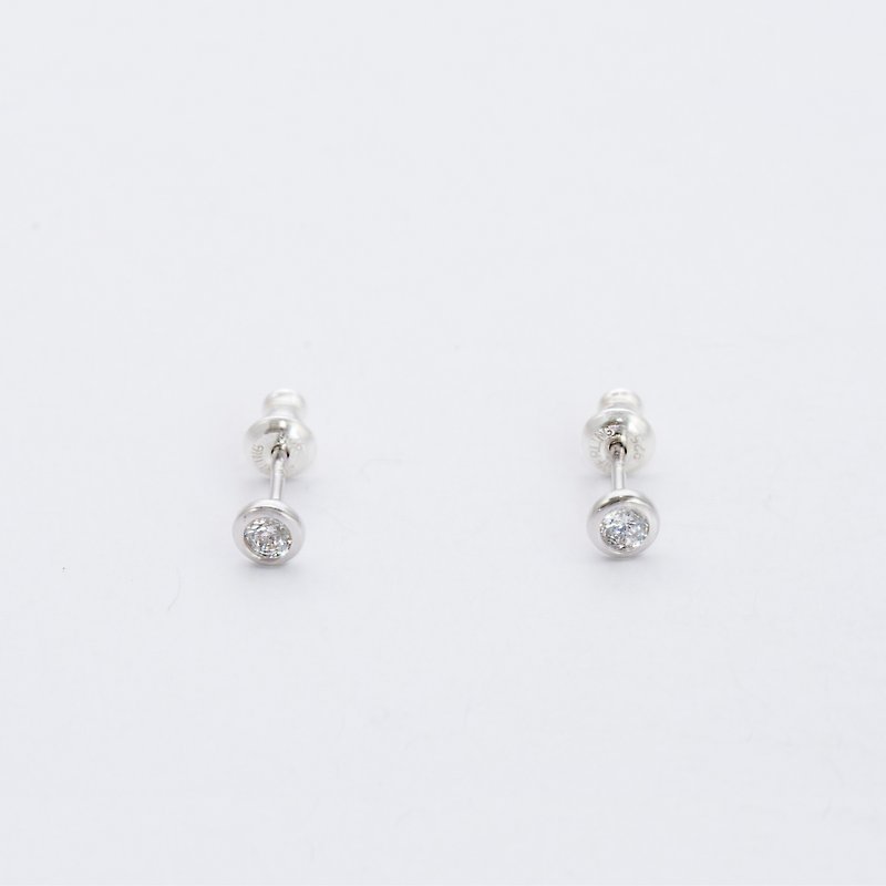 925純銀 | 鋯石耳針 - 耳環/耳夾 - 純銀 銀色