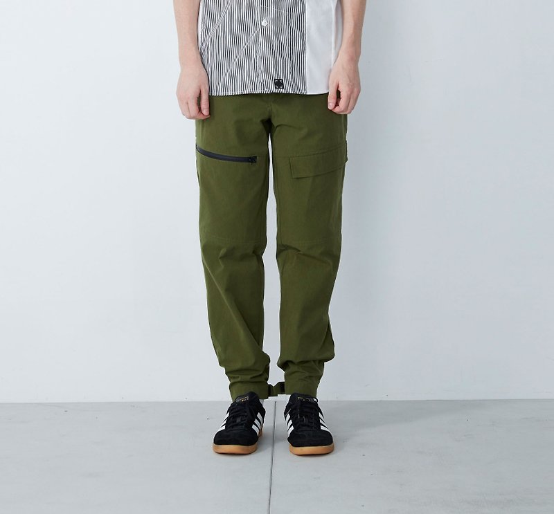Stretching-Adjustable waist trousers-Army Green - กางเกงขายาว - ผ้าฝ้าย/ผ้าลินิน สีเขียว