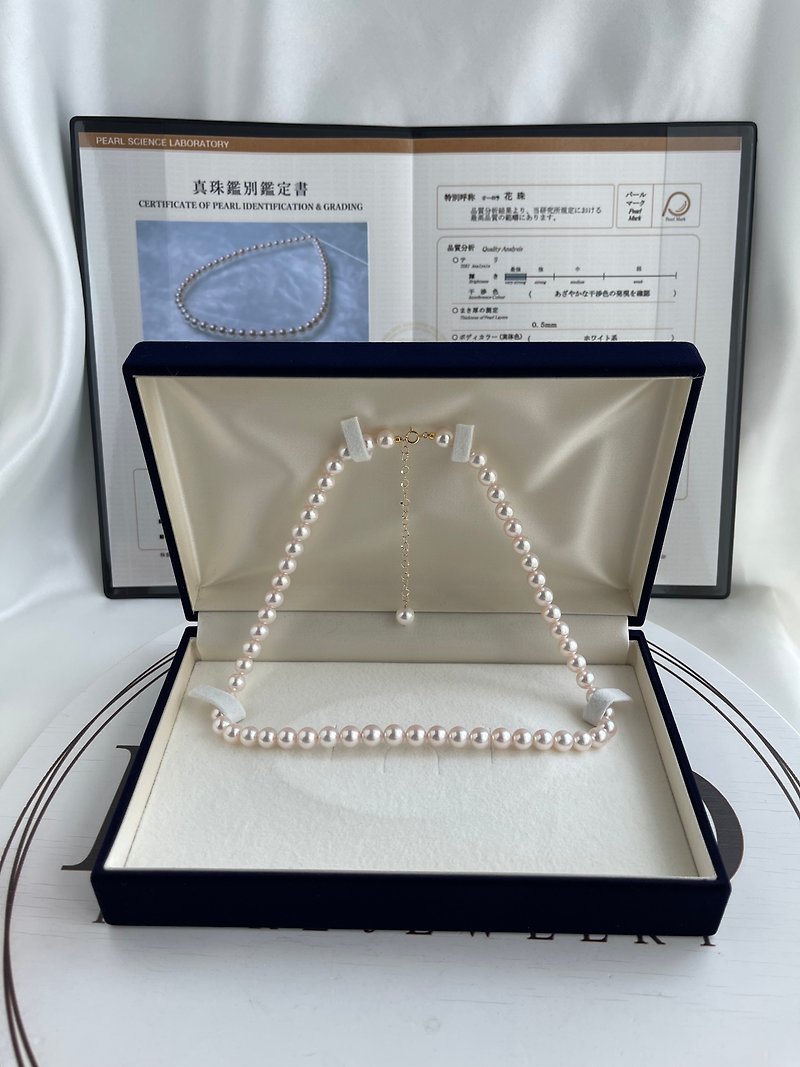 [Aurora Flower Lover] Top Quality 7-7.5mm Akoya Pearl Necklace White Pink Shinkaken Appraisal Certificate Shinkaken Flower Lover - สร้อยคอ - ไข่มุก ขาว