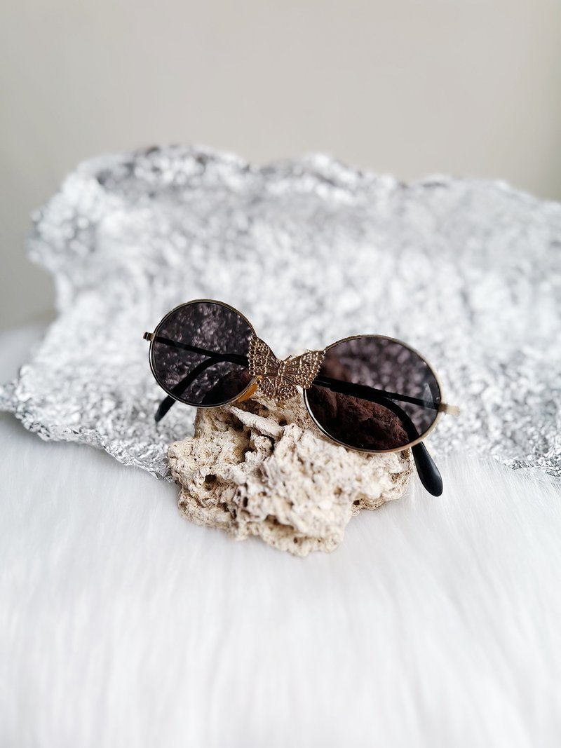 立體蝴蝶雕花橢圓 墨鏡框 古蕫 眼鏡額縁 サングラス/sunglasses - 眼鏡/鏡框 - 其他金屬 黑色