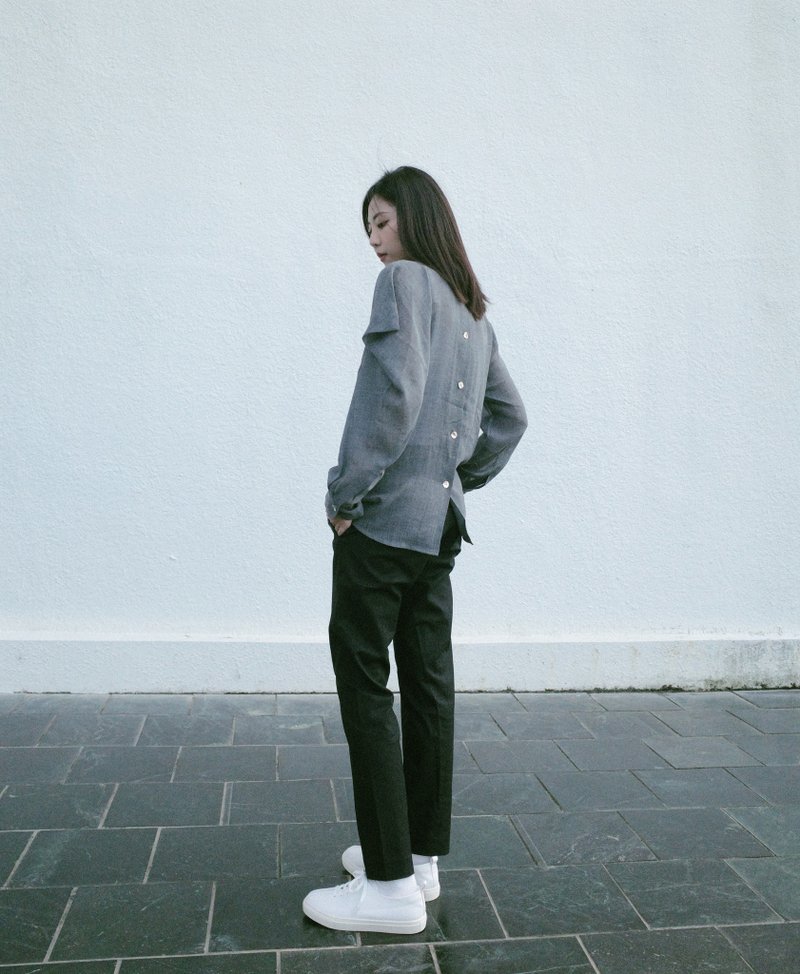 UUIN _ 深灰細長窄管褲 - 女長褲 - 聚酯纖維 黑色