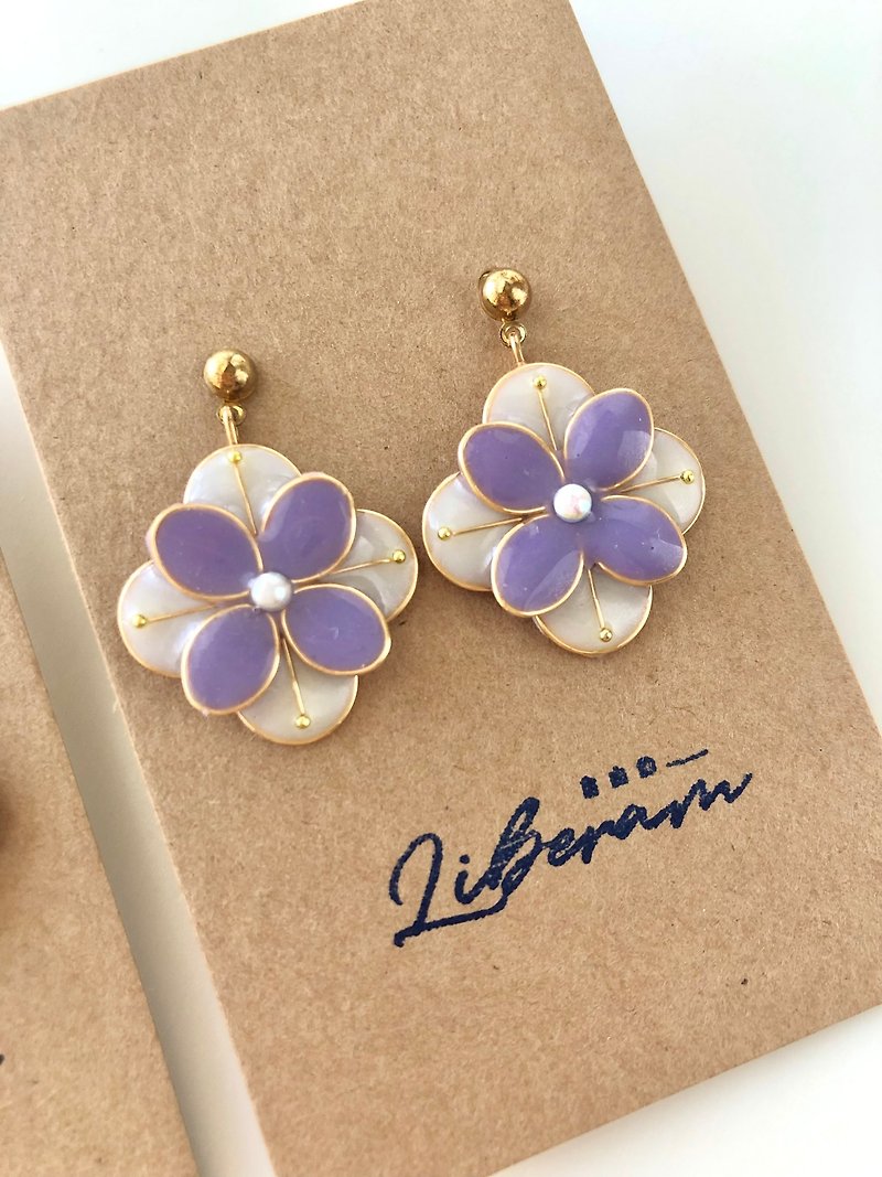 Window flower impression earrings [Lavender in the backyard] - Earrings & Clip-ons - Resin Purple