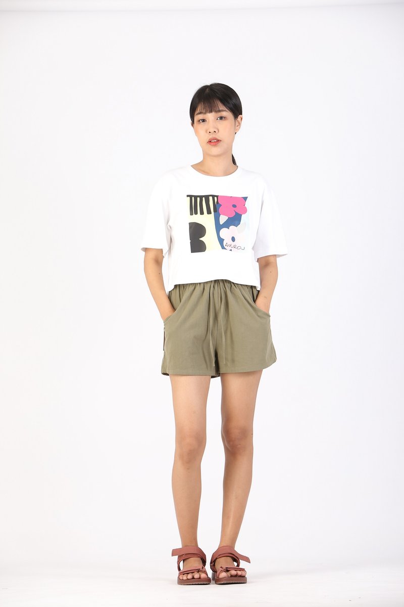 T-Shirt Crop Cotton Digital Print Screen - 女 T 恤 - 棉．麻 白色
