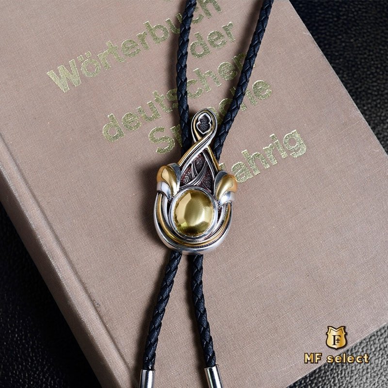 哥德式水滴 保羅領帶 Bolo Tie 皮革項鍊 皮繩領帶 長項鍊 - 領帶/領帶夾 - 人造皮革 金色