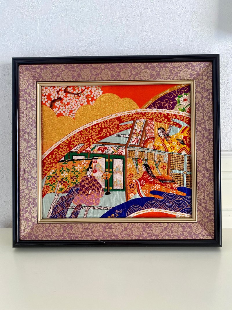 きものアート030　壁掛けアート　縁起の良い贈物　 着物からつくるアートパネル - 擺飾/家飾品 - 絲．絹 紅色