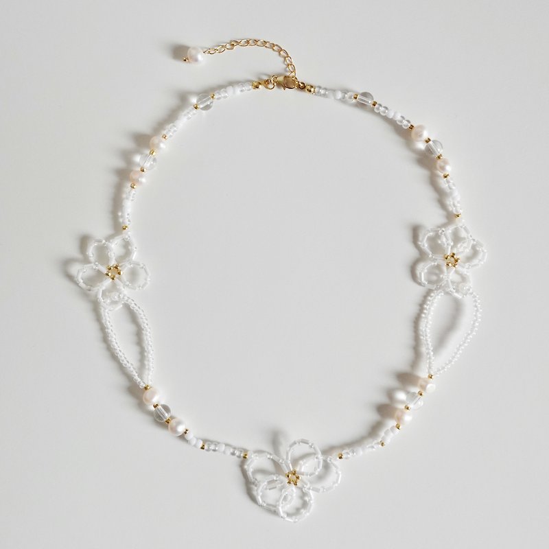 Lily Valley Blooming | Handmade Beaded Necklace - Necklaces - Semi-Precious Stones White