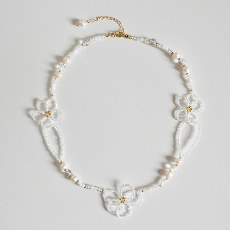 Lily Valley Blooming | Handmade Beaded Necklace - Necklaces - Semi-Precious Stones White