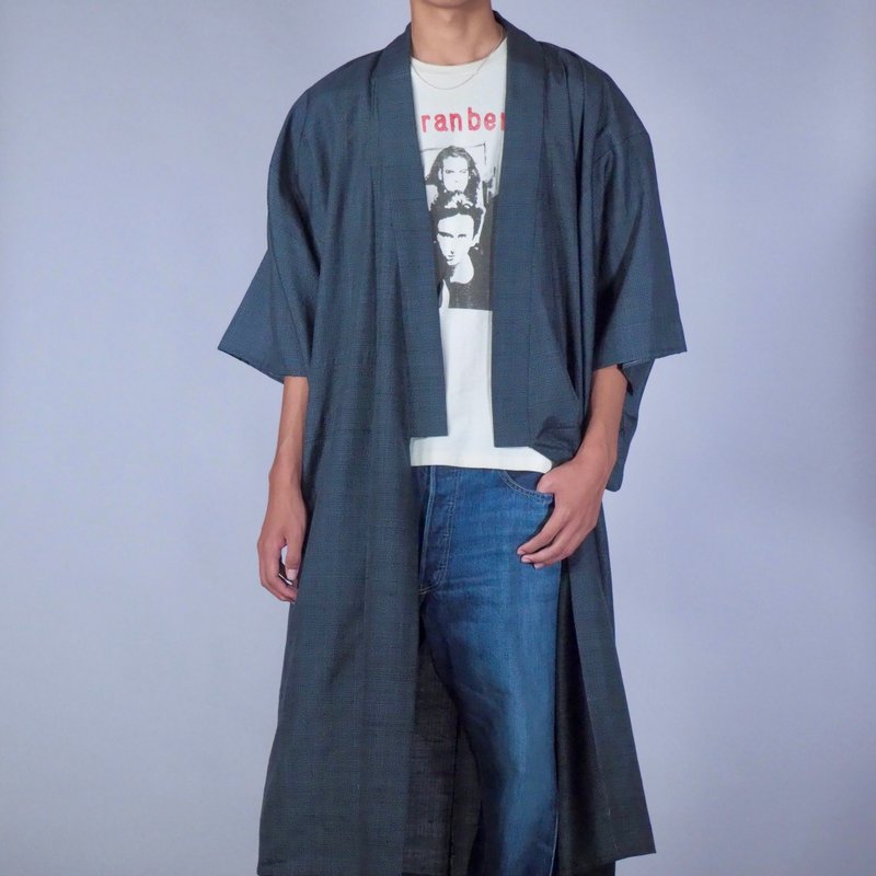 【日本製】vintage summery Kimono mens, relaxing clothing, indigo blue, gift - Loungewear & Sleepwear - Silk Blue