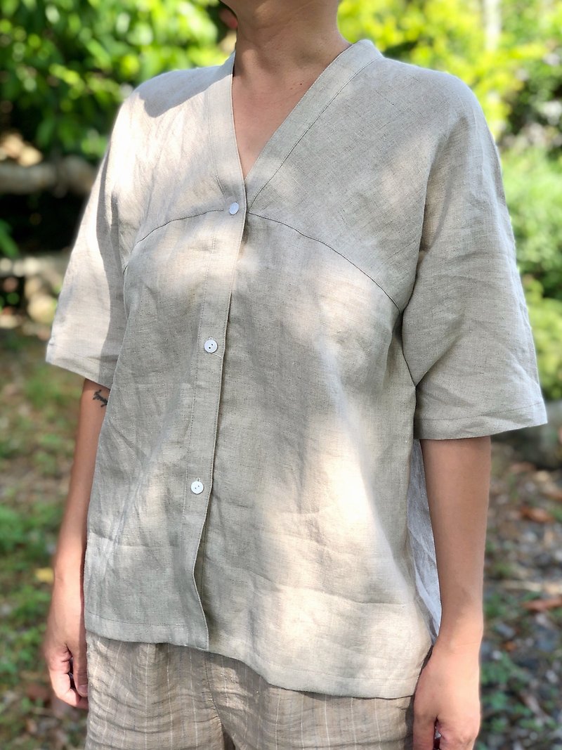 Kimono-style linen cardigan shirt - Women's Shirts - Cotton & Hemp Multicolor