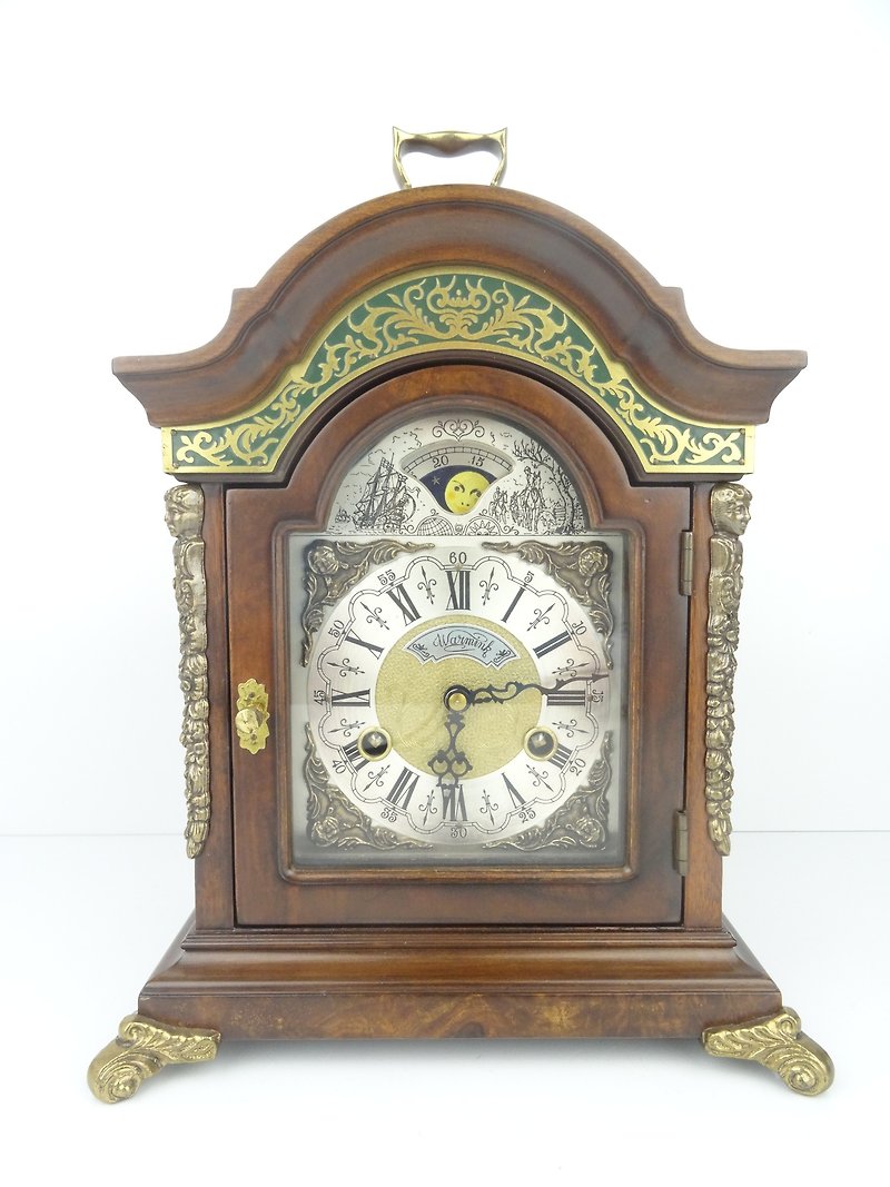 Antique Vintage Dutch Mantel Clock Warmink Wuba Shelf Bracket Moon Phase 8 day - นาฬิกา - ไม้ สีนำ้ตาล