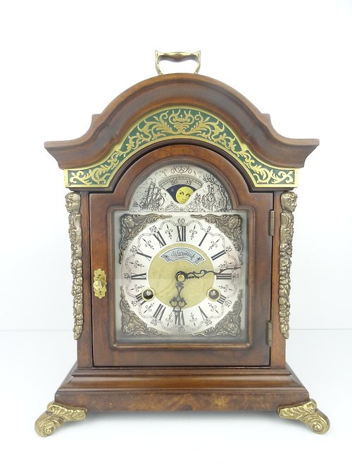 Dutchantique4you Antique Vintage Dutch Mantel Clock Warmink Wuba Shelf Bracket Moon Phase 8 day