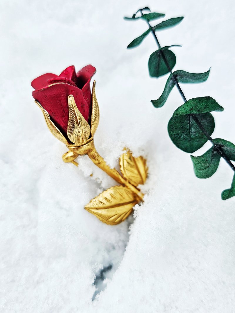 Vintage Giovanni red Rose Brooch【US vintage jewelry】 - Brooches - Other Metals Red