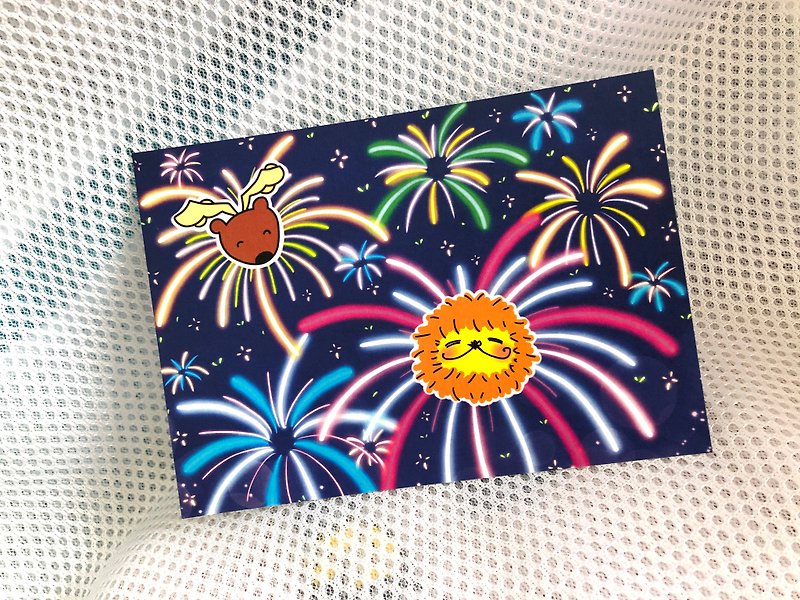 KaaLeo-Fireworks Postcard Lion Lion Fireworks Hanabi - Cards & Postcards - Paper Multicolor