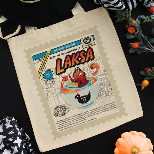 Tee-Saurus Tee-Saurus Happy Totes - Singapore Laksa Cotton Tote Bag