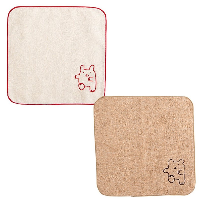Y-1105 100% Organic Cotton Mini Towel Rabbit Bear Embroidered while skipping Made in Japan - ผ้ากันเปื้อน - ผ้าฝ้าย/ผ้าลินิน ขาว