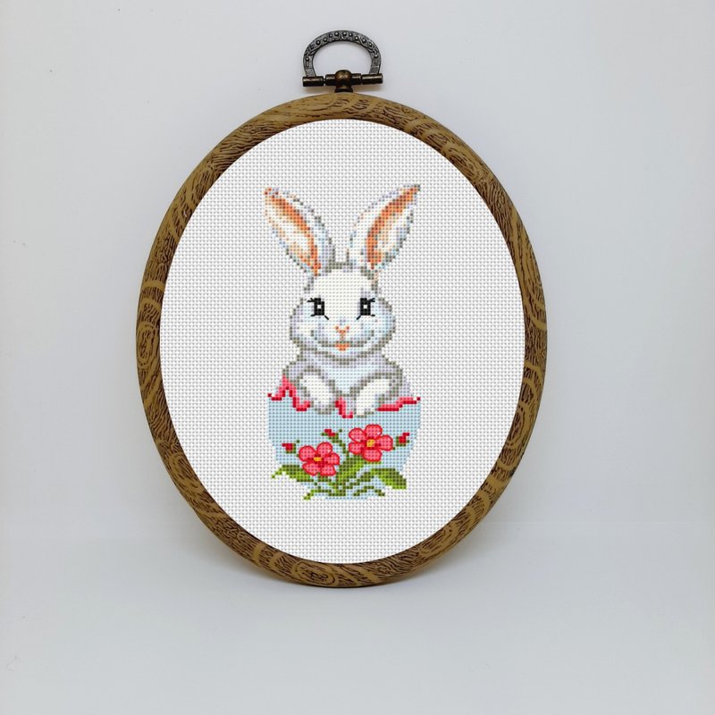 Happy Easter cross stitch pattern pdf, Banny embroidery DIY Easter floral design - 其他數位設計 - 其他材質 