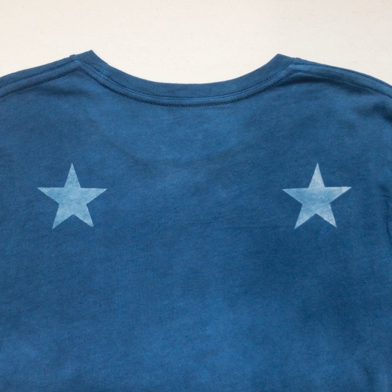 BLUE STAR DARK TEE 星 sizeM Indigo dyed 藍染 organic cotton - - Tシャツ メンズ - コットン・麻 ブルー
