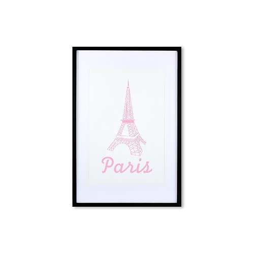 iINDOORS英倫家居 裝飾畫相框 歐風 巴黎鐵塔 粉色 黑色框 63x43cm 室內設計 布置