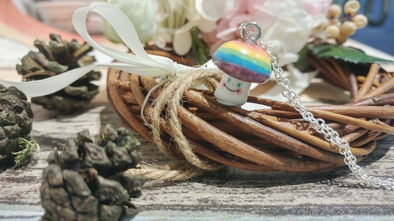 Mr Rainbow Mushroom Ceramic necklace - สร้อยคอ - เครื่องลายคราม หลากหลายสี