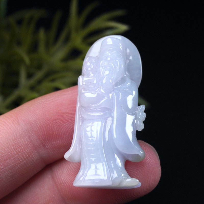 【福氣臨門】白翡翡翠福祿壽福星 | 天然緬甸玉A貨翡翠 | 送禮 - 項鍊 - 玉石 白色