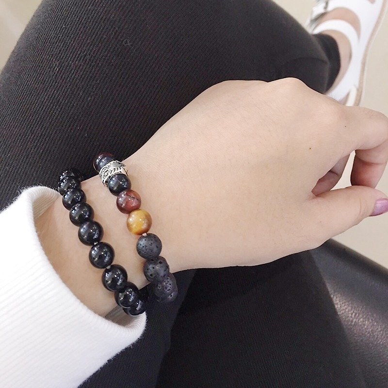 Owl black- volcanic / tri-color tiger eye Stone/ Owl / bracelet custom bracelet gift - Bracelets - Gemstone Black