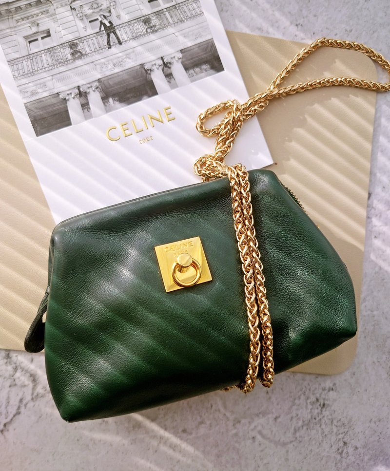 中古包 CELINE 圓環鏈條包化妝包雲朵包斜揹包斜挎包手拿包單肩包 - 側背包/斜背包 - 真皮 綠色